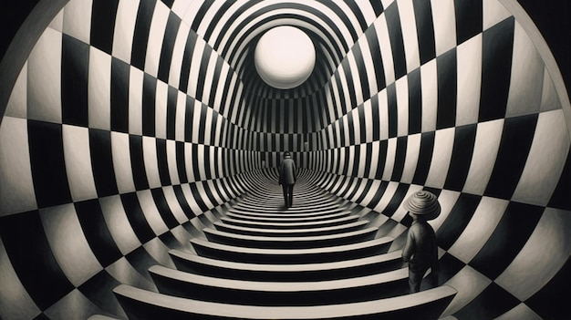 arafed image of a man standing in a tunnel with a ball in the middle generative ai