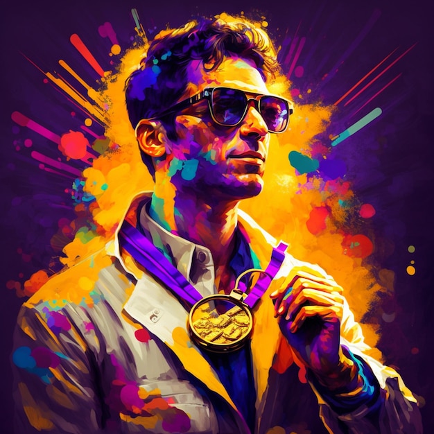 Arafed image of a man with a medal and sunglasses generative ai