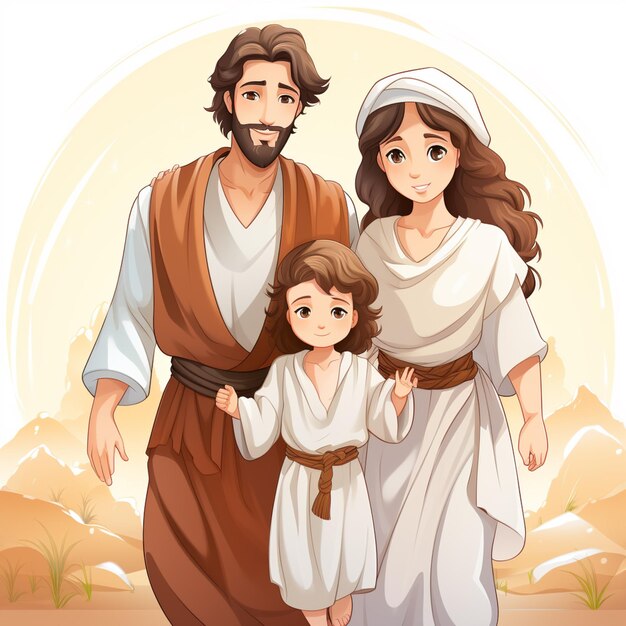 アラフェドの男と女が子供と歩いている画像