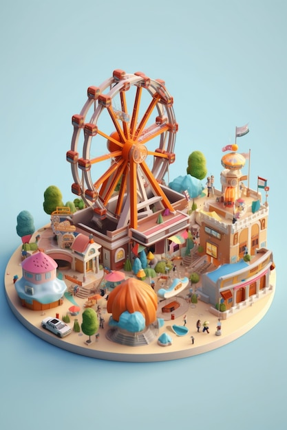 Foto immagine arafed di un parco di divertimenti in miniatura con una ruota panoramica ai generativa