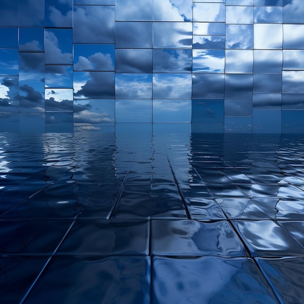 arafed image of a mirror reflecting the sky and the ocean generative ai