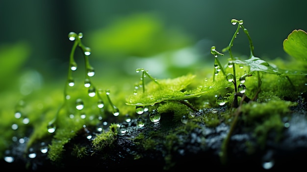 水滴に覆われた苔のアラフェド画像 生成AI