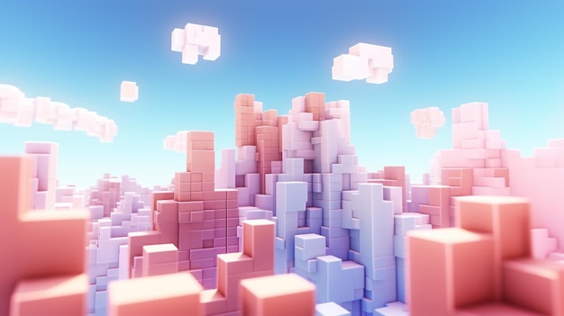 Фото Арафированное изображение города с большим количеством кубов в небе генеративный ай
