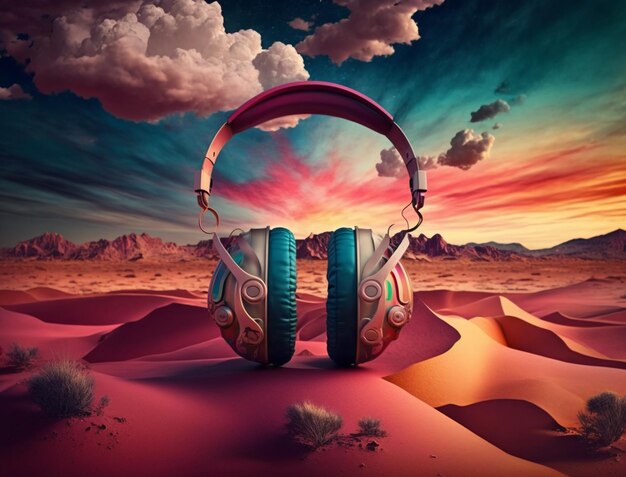 Arafed image of a pair of headphones in the desert generative ai