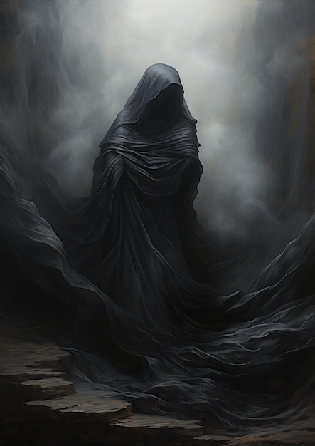 arafed image of a person in a black cloak with a dark background generative ai