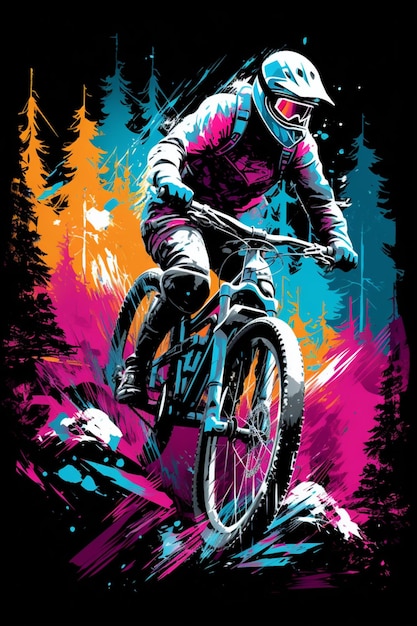 Арафированное изображение человека, едущего на велосипеде на горном генеративном аи