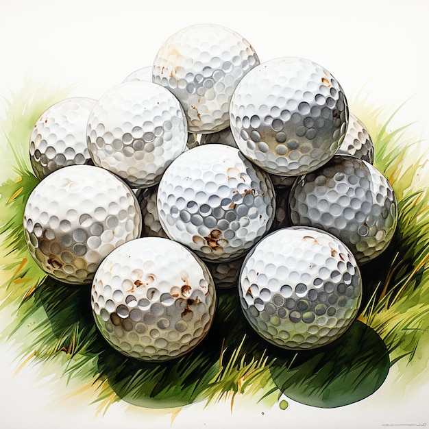 Photo arafed image of a pile of golf balls on a grass generative ai