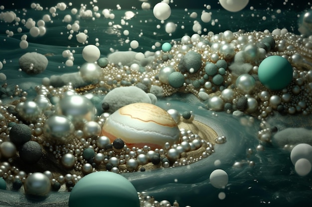 Arafed image of a planet surrounded by pearls and other spheres generative ai