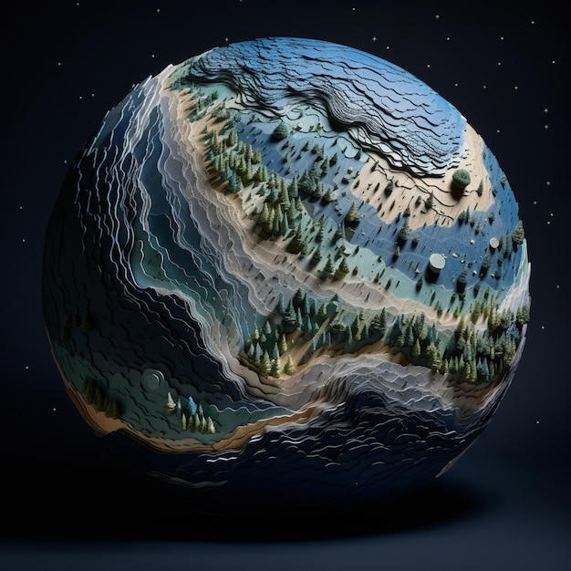 Photo arafed image of a planet with a river and trees on it generative ai