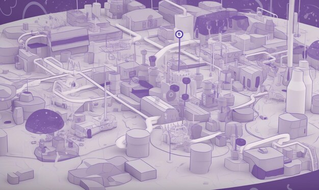 Arafed image of a purple and white city with a blue marker generative ai