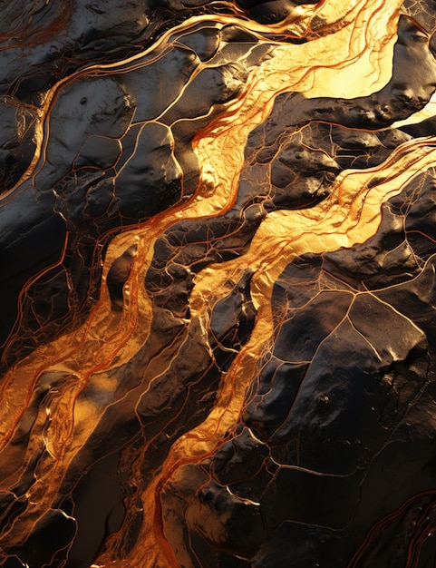 arafed image of a river with orange and black water generative ai