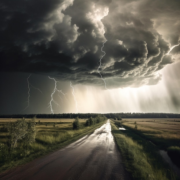 Arafed image of a road with a storm coming in generative ai