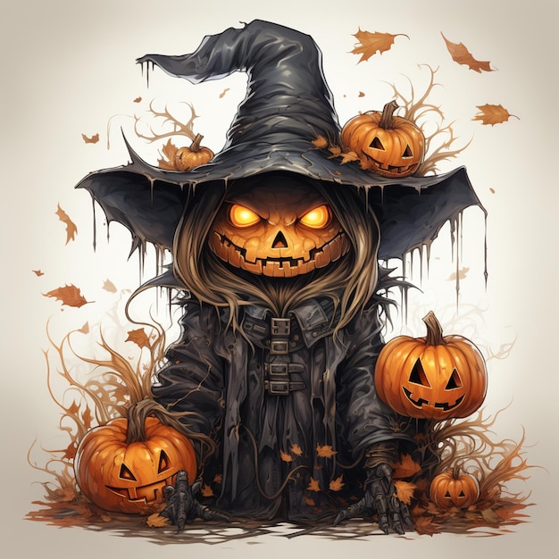 arafed image of a scare with pumpkins and a hat generative ai