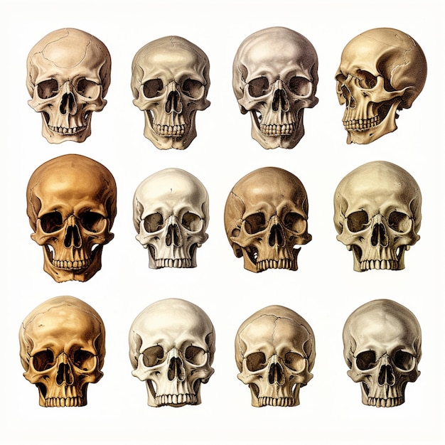 arafed image of a series of skulls with different facial expressions generative ai