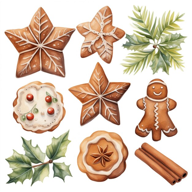 Арафированное изображение набора рождественских печенья и украшений