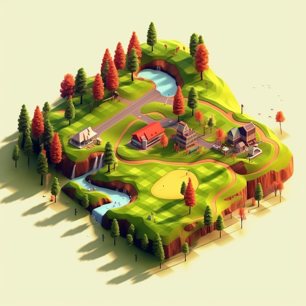 Photo arafed image of a small park with a pond and a house generative ai