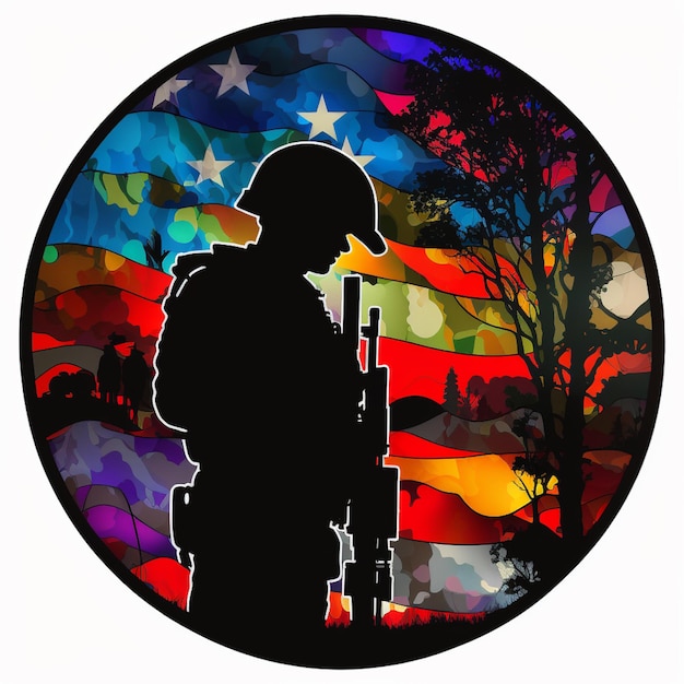 Arafed image of a soldier with a rifle in front of an american flag generative ai