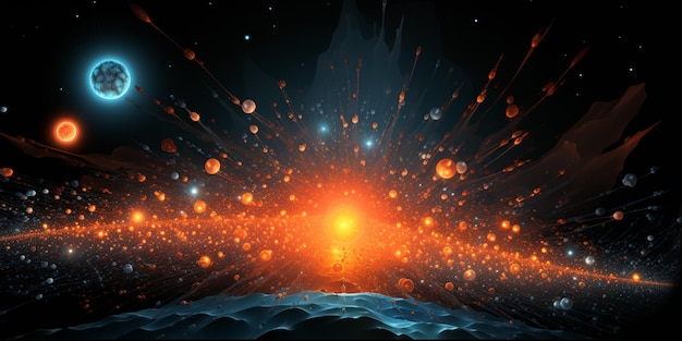 明るいオレンジ色の星を生成する空間のシーンを描いた画像