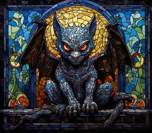 Arafed image of a stained glass dragon sitting on a ledge generative ai