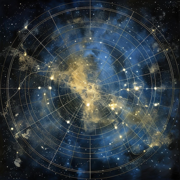 별들의 원을 가진 별 차트 (star chart) 의 아라페드 이미지 (Arafed image of a star chart with a circle of stars generative ai)