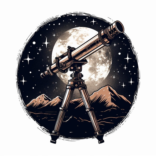 arafed image of a telescope on a tripod with a full moon in the background generative ai