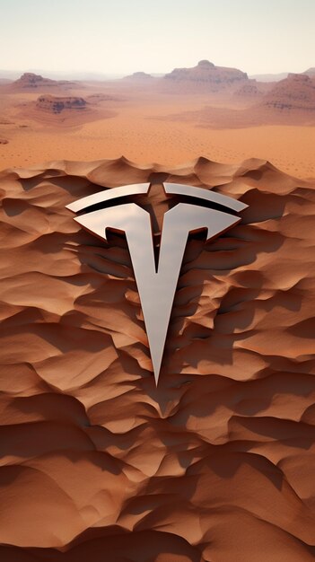 Photo arafed image of a tesla logo in a desert generative ai