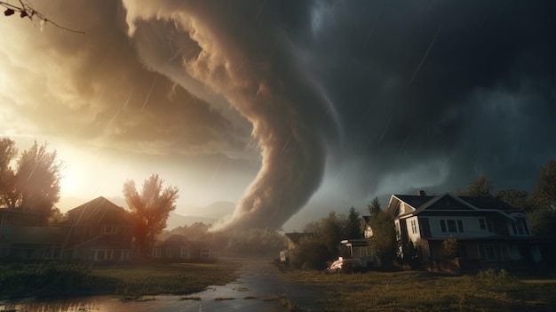 arafed image of a tornado cloud over a house and a stream generative ai