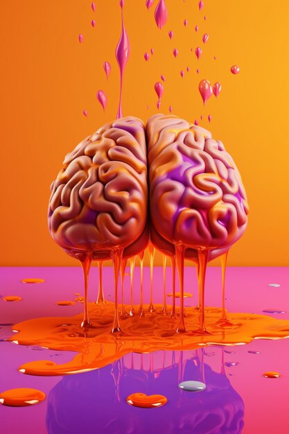 Arafed image of two brain halves with liquid dripping on them generative ai