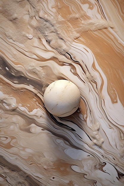 arafed image of a white ball floating on a brown surface generative ai