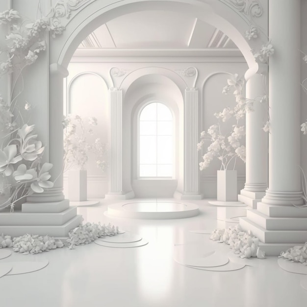 Arafed image of a white room with columns and a window generative ai