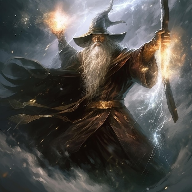 arafed image of a wizard with a staff and a staff generative ai