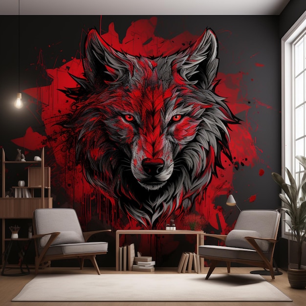 arafed image of a wolf with red paint on it generative ai