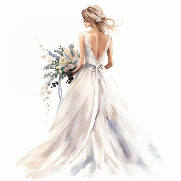 arafed image of a woman in a wedding dress holding a bouquet generative ai