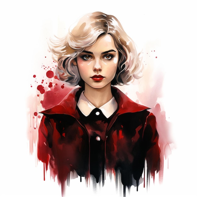 arafed image of a woman with blonde hair and a red jacket generative ai