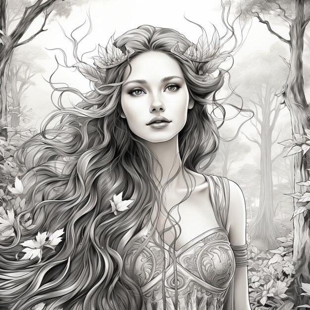 arafed image of a woman with long hair in a forest generative ai