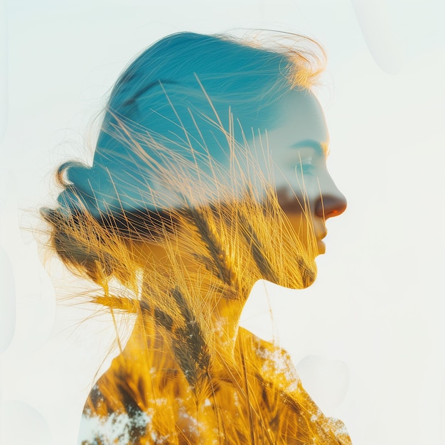Photo arafed image of a woman with a yellow dress and a field of grass generative ai