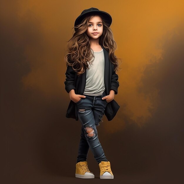 Arafed image of a young girl in a hat and jeans