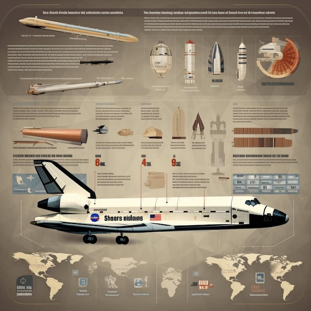 Photo arafed infographic of a space shuttle with a map and other objects generative ai