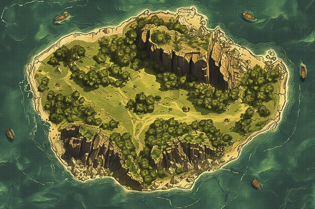 Foto isola di arafed con una piccola isola circondata da alberi e acqua 2d picchi di fantasia