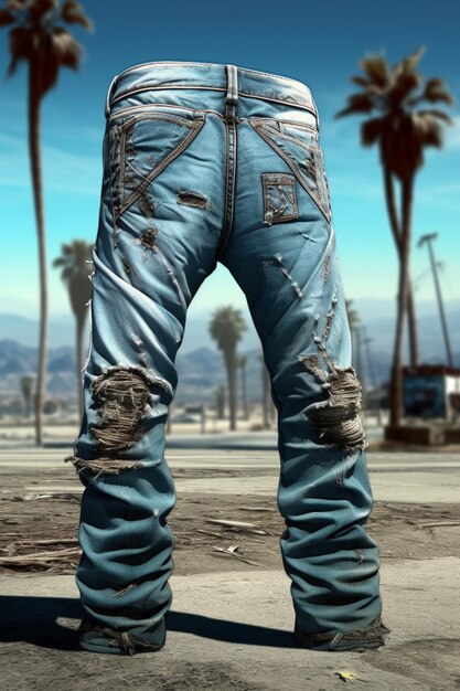 arafed jeans with holes and torn knees on a street generative ai