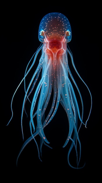 Arafed jellyfish with glowing eyes and long tentacles generative ai