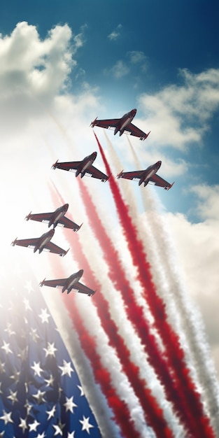 Arafed jet planes flying in formation with an american flag generative ai