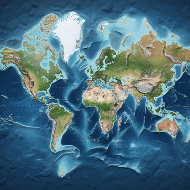 Foto arafed kaart van de wereld met een blauwe achtergrond generatieve ai