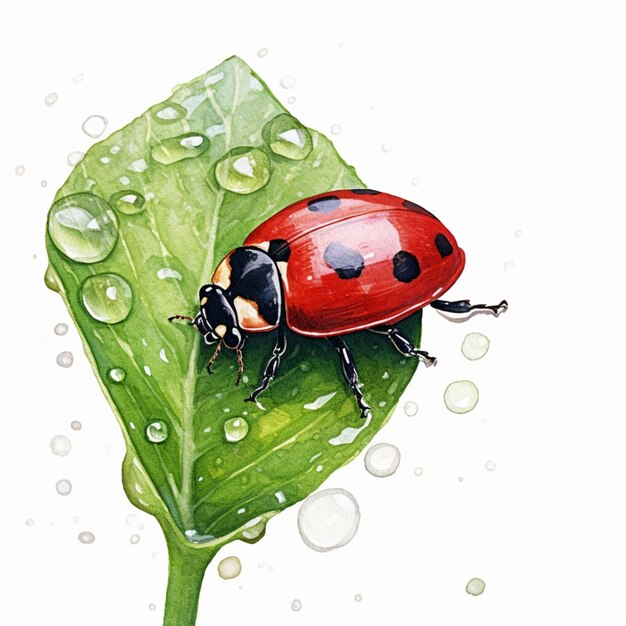 arafed ladybug op een blad met waterdruppels generatieve ai