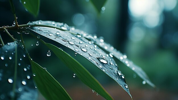 arafed leaf with water droplets on it in the forest generative ai