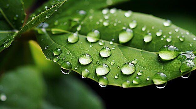 Foto foglia strappata con gocce d'acqua su di essa con uno sfondo nero generativo ai