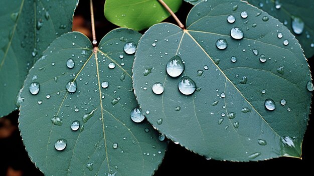 arafed leaves with water droplets on them on a tree generative ai