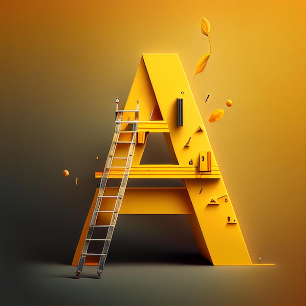 arafed letter with ladder and falling leaves on a yellow background generative ai
