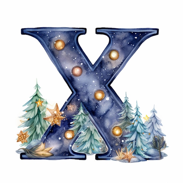 arafed letter x met een kerst scène en bomen generatieve ai