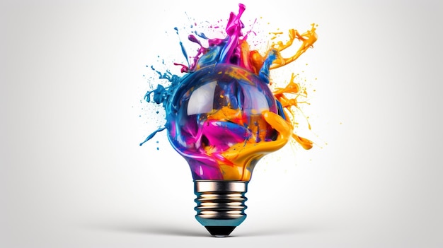 Arafed light bulb with colorful paint splashes coming out of it generative ai